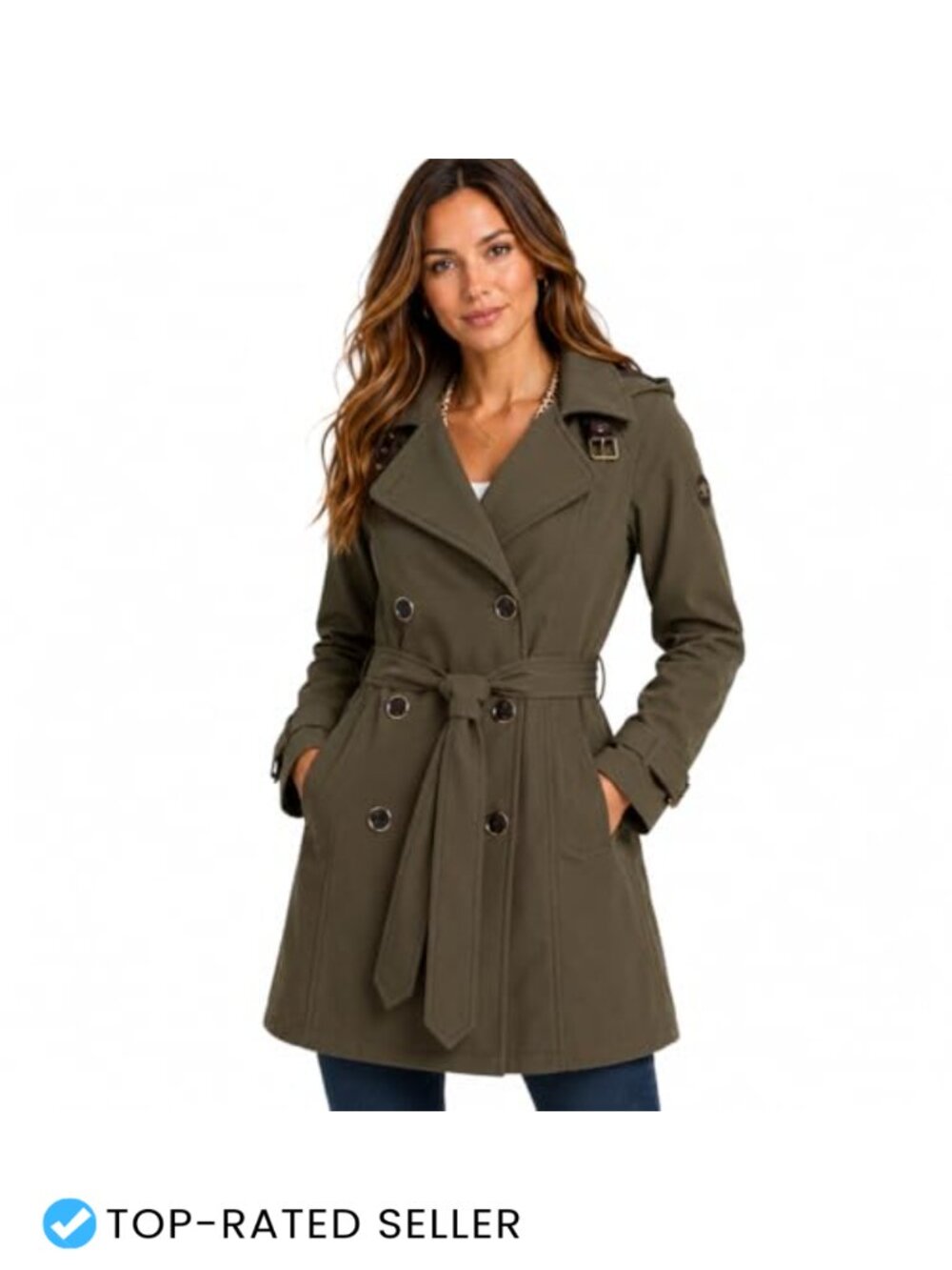 Womens Softshell Trench Coat Hood Belt Long Lightweight Jacket